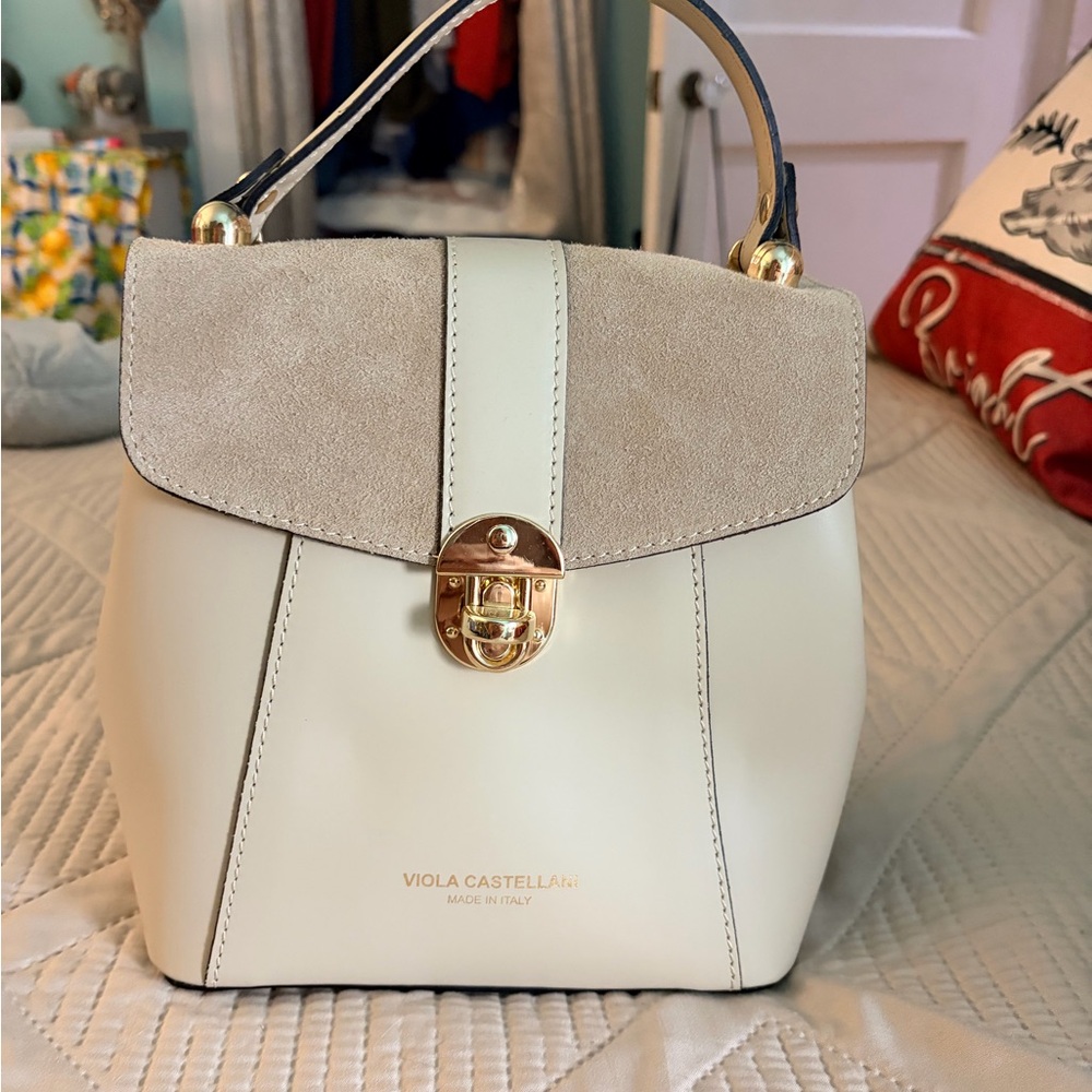 Viola Castellani genuine leather and suede convertible backpack in an ivory